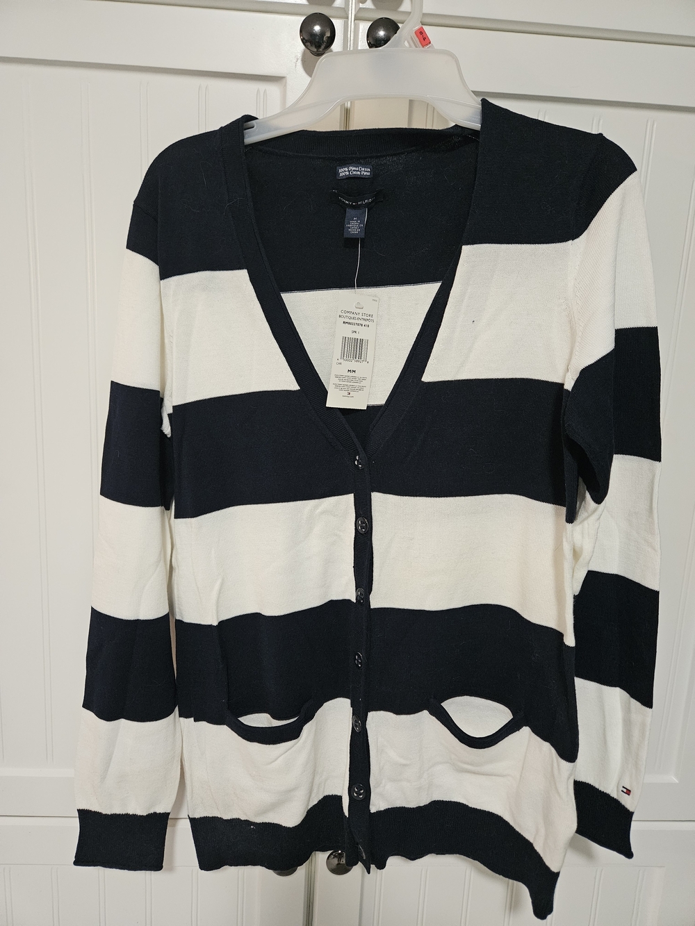 Tommy Hilfiger Navy & White Striped V-Neck Button Cardigan